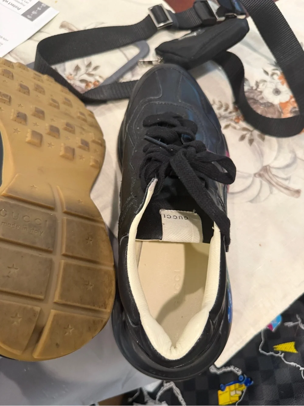 Gucci Black Leather Sneakers with Cream Lining
